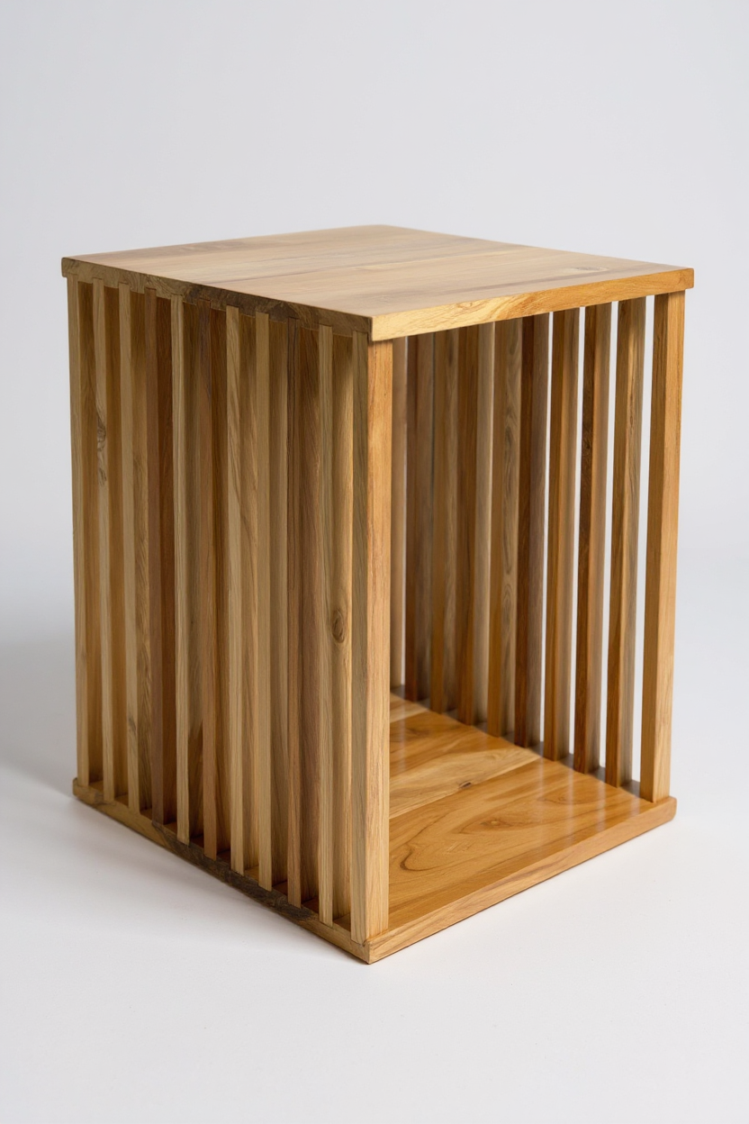 Teakholz-Beistelltisch - Holzhocker Couchtisch - Handgefertigt aus Massivholz – Holzleisten Würfel - 45x35x40 cm - Garten-On.de