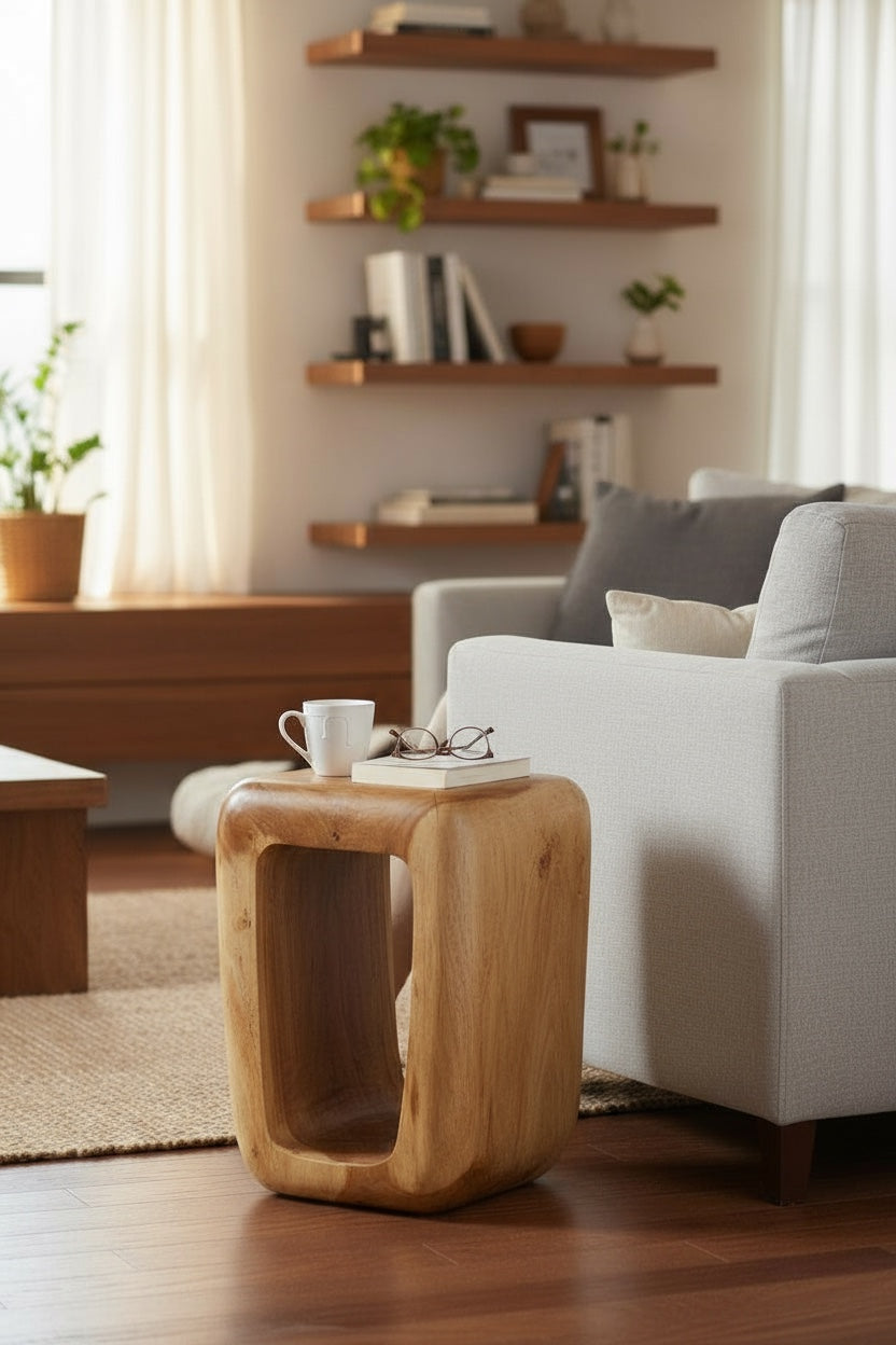 Holzhocker - Beistelltisch Couchtisch - Handgefertigter Hocker aus massivem Suarholz- 50x30x40 cm - Garten-On.de
