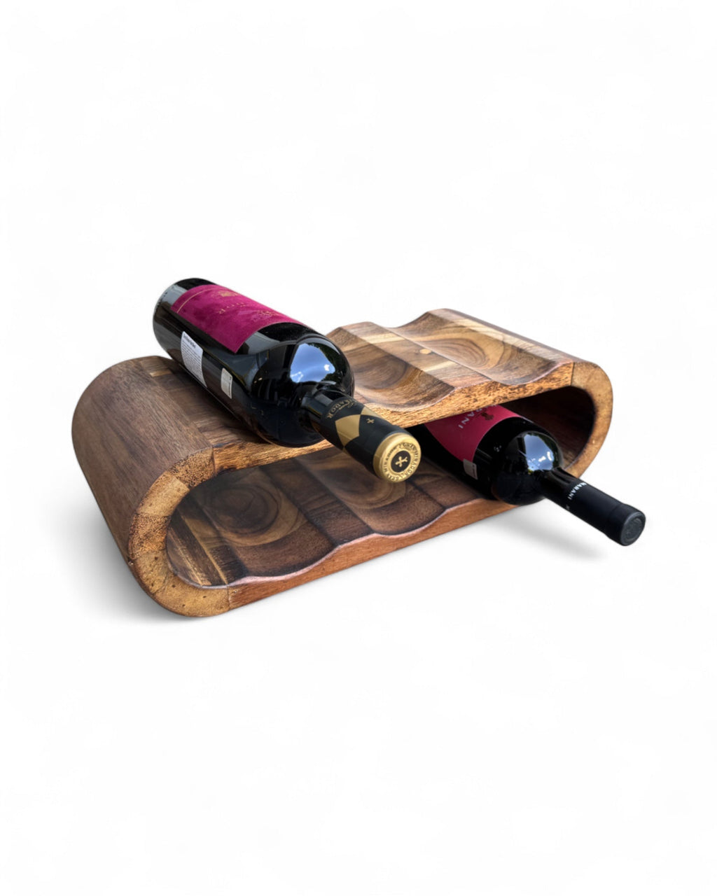 Akazienholz Weinregal - Flaschenhalter für 6 Flaschen - Robust - Flambierte Holzmaserung - 46x19x15 cm