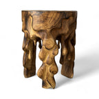 Flambierter Holzhocker - Beistelltisch Blumenhocker Ablagetisch - Unikat Handgefertigt  - Rund Tropfend aus massivem Suarholz- 45x35x35 cm - Garten-On.de