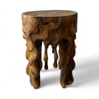 Flambierter Holzhocker - Beistelltisch Blumenhocker Ablagetisch - Unikat Handgefertigt  - Rund Tropfend aus massivem Suarholz- 45x35x35 cm - Garten-On.de