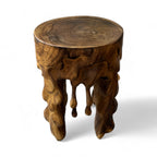 Flambierter Holzhocker - Beistelltisch Blumenhocker Ablagetisch - Unikat Handgefertigt  - Rund Tropfend aus massivem Suarholz- 45x35x35 cm - Garten-On.de