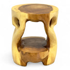 Holz Beistelltisch - Hocker, Nachttisch, Pflanzenhocker, Ablagetisch - Rundes Naturdesign mit organischer Form – Massiv aus Teakholz – 40x34x34 cm - Garten-On.de