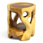 Holz Beistelltisch - Hocker, Nachttisch, Pflanzenhocker, Ablagetisch - Rundes Naturdesign mit organischer Form – Massiv aus Teakholz – 40x34x34 cm - Garten-On.de