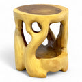 Holz Beistelltisch - Hocker, Nachttisch, Pflanzenhocker, Ablagetisch - Rundes Naturdesign mit organischer Form – Massiv aus Teakholz – 40x34x34 cm - Garten-On.de