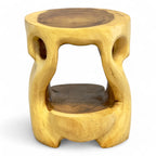 Holz Beistelltisch - Hocker, Nachttisch, Pflanzenhocker, Ablagetisch - Rundes Naturdesign mit organischer Form – Massiv aus Teakholz – 40x34x34 cm - Garten-On.de