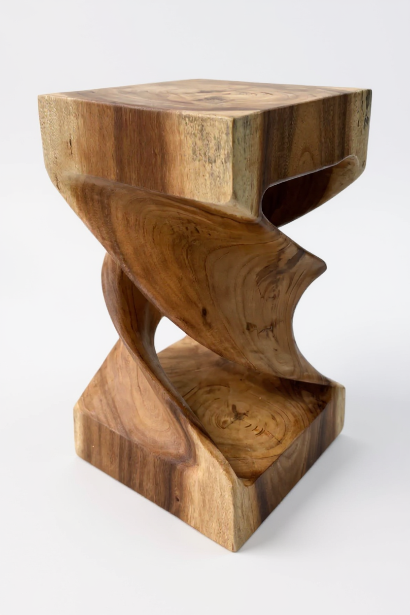 Holz Beistelltisch -  Holzhocker Couchtisch - Handgefertigt - Gedreht aus massivem Suarholz - 50x28x28 cm - Garten-On.de