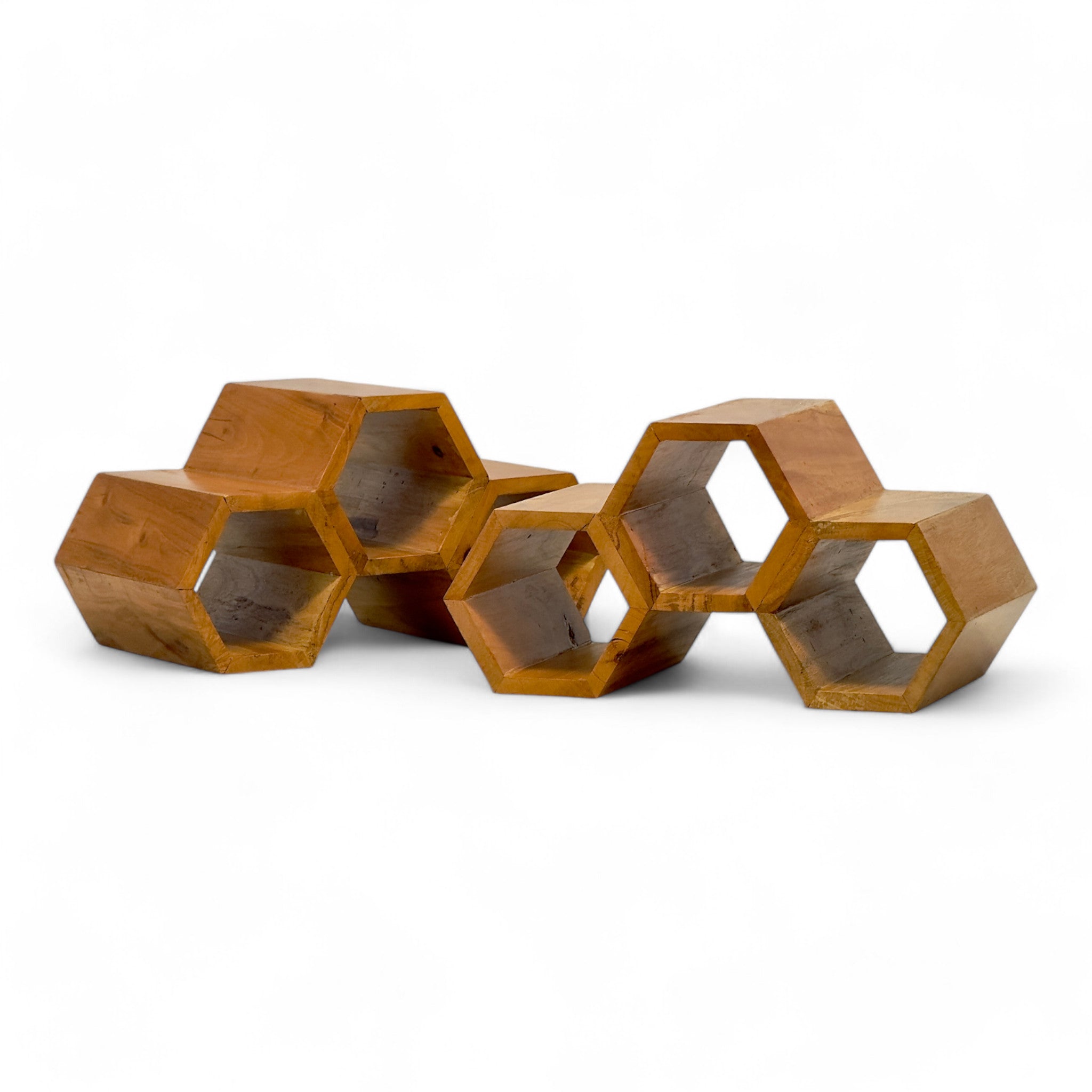 Holz Weinregal – Weinhalter Flaschenhalter - Küche Wohnzimmer Bar - Dekorative Honigwabenform – Aus Teakholz für 3 Flaschen – 18x34x18 cm - Garten-On.de
