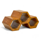 Holz Weinregal – Weinhalter Flaschenhalter - Küche Wohnzimmer Bar - Dekorative Honigwabenform – Aus Teakholz für 3 Flaschen – 18x34x18 cm - Garten-On.de