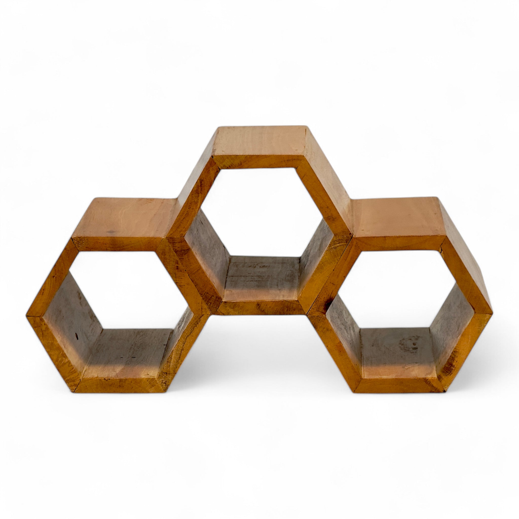 Holz Weinregal – Weinhalter Flaschenhalter - Küche Wohnzimmer Bar - Dekorative Honigwabenform – Aus Teakholz für 3 Flaschen – 18x34x18 cm - Garten-On.de