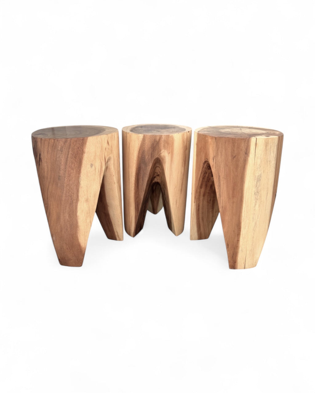 Holzhocker - Beistelltisch Blumenhocker Ablagetisch - Unikat Handgefertigt - Rund stehend aus massivem Suarholz - 45x30x30 cm - Garten-On.de
