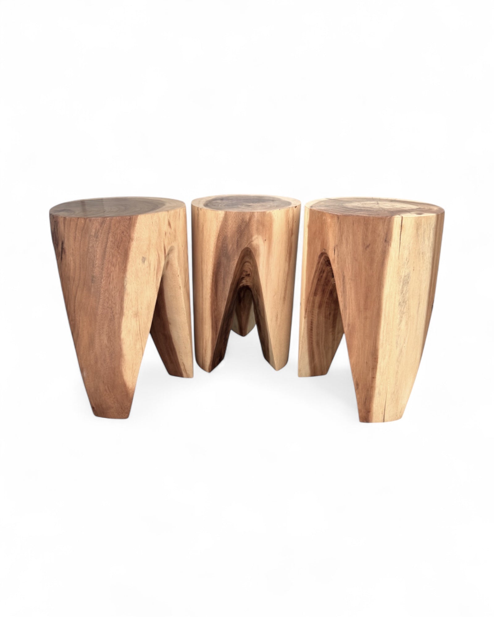 Holzhocker - Beistelltisch Blumenhocker Ablagetisch - Unikat Handgefertigt - Rund stehend aus massivem Suarholz - 45x30x30 cm - Garten-On.de