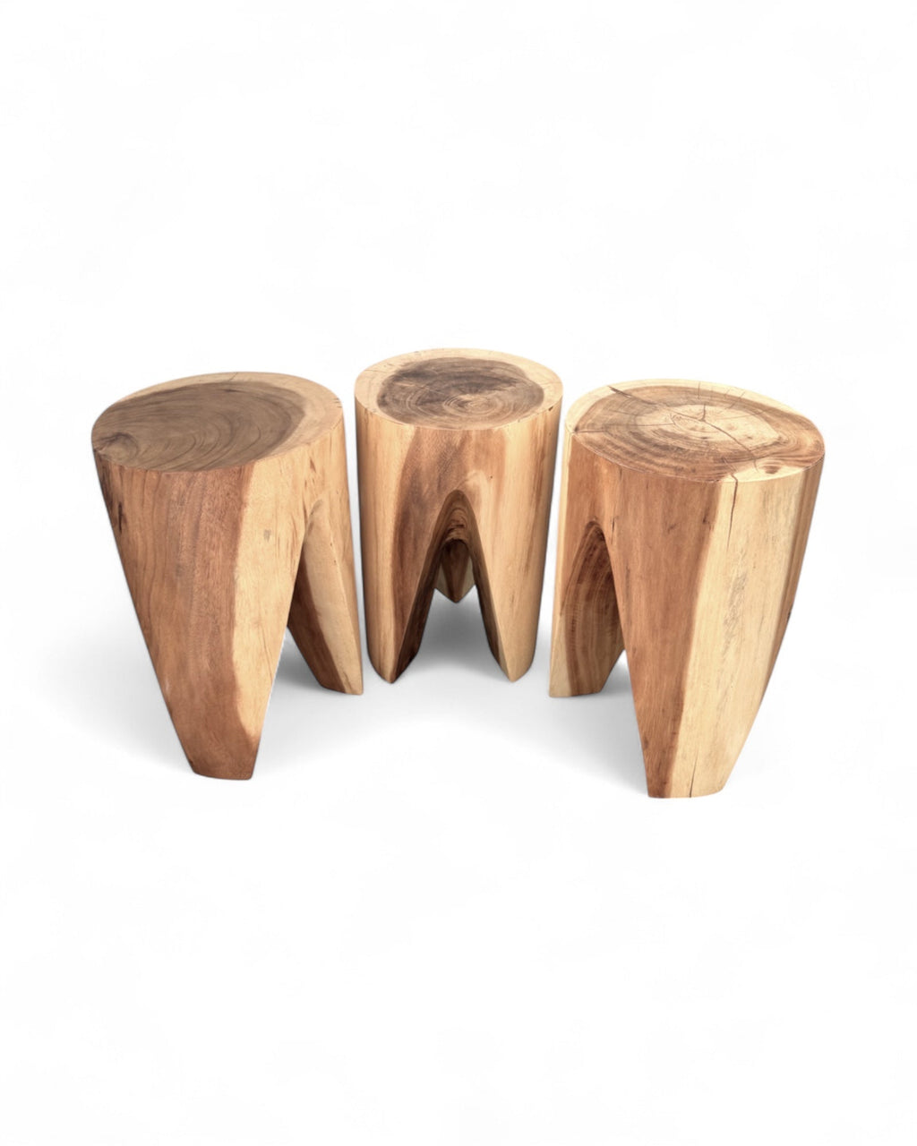 Holzhocker - Beistelltisch Blumenhocker Ablagetisch - Unikat Handgefertigt - Rund stehend aus massivem Suarholz - 45x30x30 cm - Garten-On.de