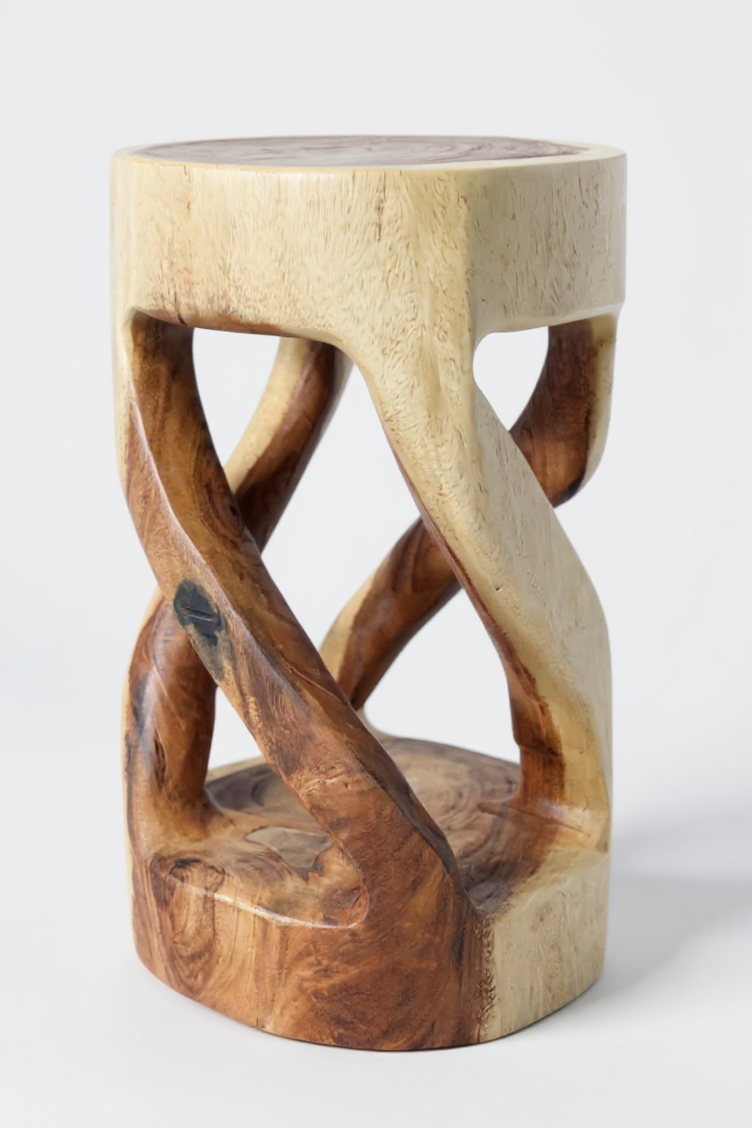 Holzhocker - Beistelltisch Blumenhocker Ablagetisch - Unikat Handgefertigt  - Rund Gedreht aus massivem Suarholz - 50x28x28 cm - Garten-On.de