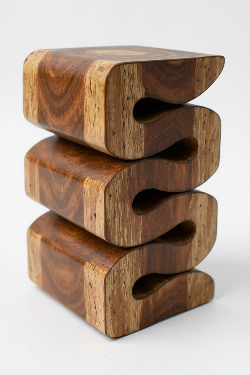 Holzhocker - Beistelltisch Blumenhocker Ablagetisch - Handgefertigt  - Flambiert Schlange aus massivem Suarholz- 50x30x30 cm - Garten-On.de