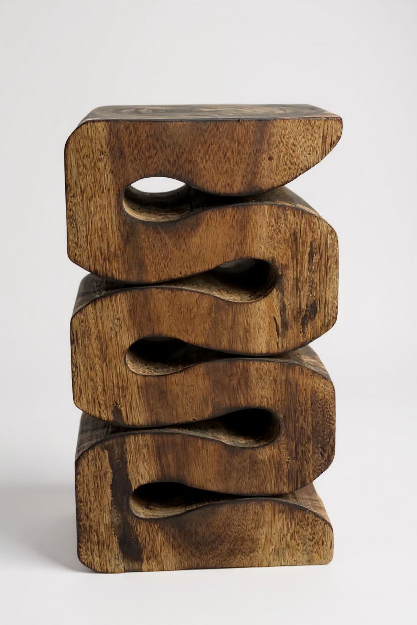 Holzhocker - Beistelltisch Blumenhocker Ablagetisch - Handgefertigt  - Flambiert Schlange aus massivem Suarholz- 50x30x30 cm - Garten-On.de