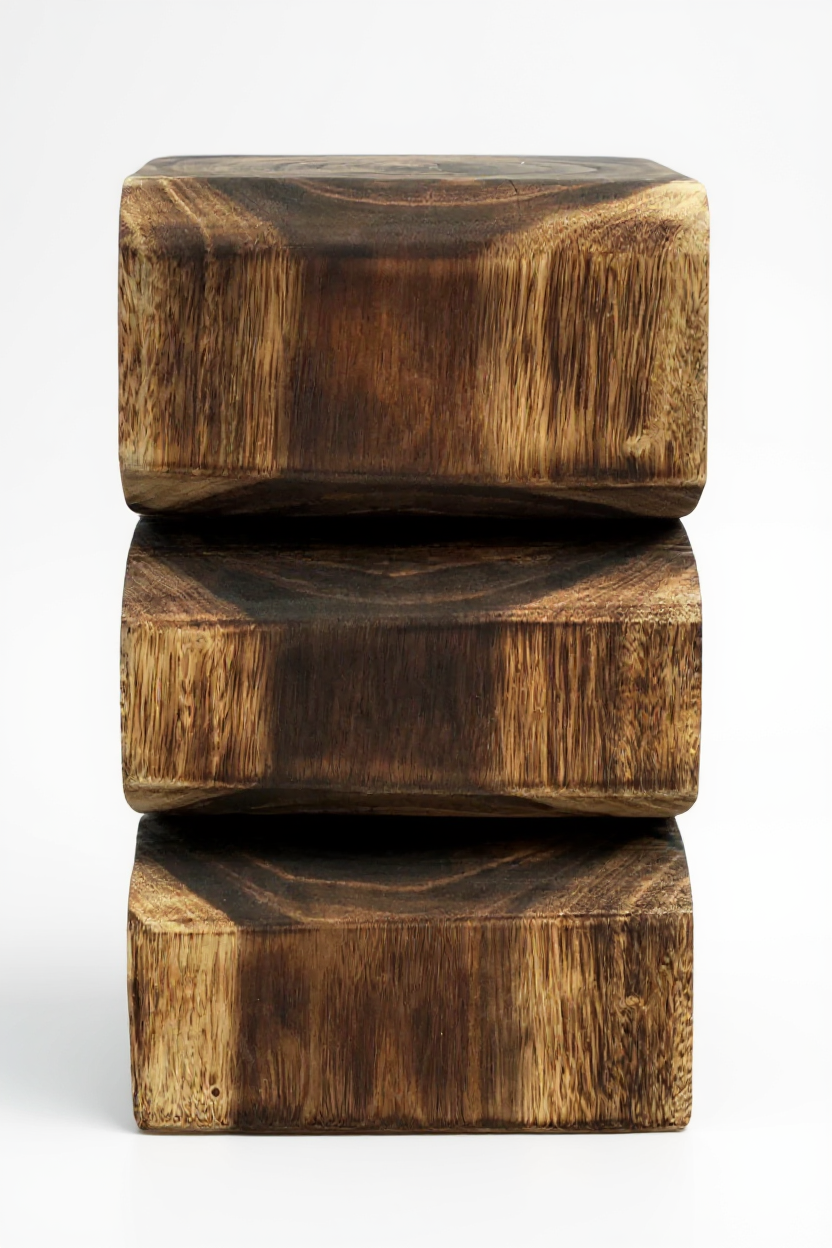 Holzhocker - Beistelltisch Blumenhocker Ablagetisch - Handgefertigt  - Flambiert Schlange aus massivem Suarholz- 50x30x30 cm - Garten-On.de