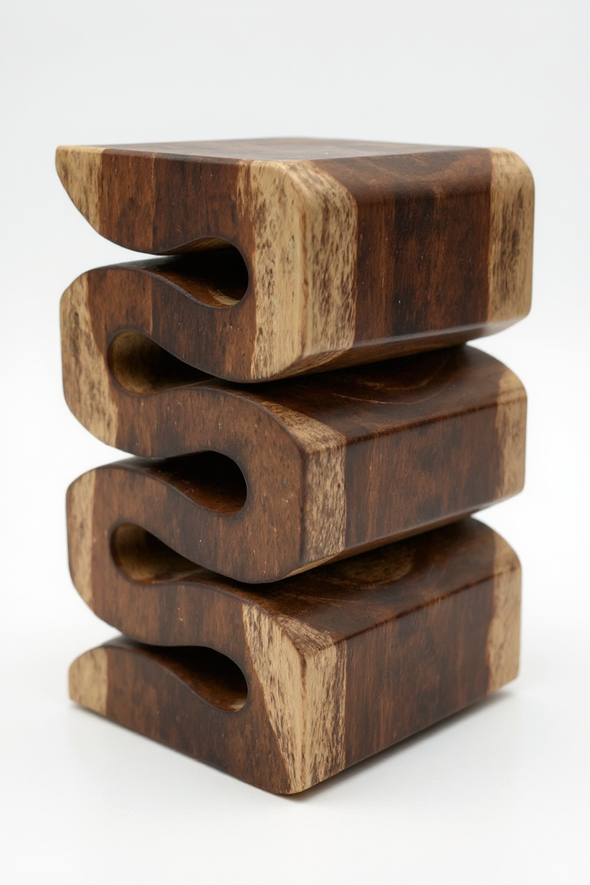Holzhocker - Beistelltisch Blumenhocker Ablagetisch - Handgefertigt  - Flambiert Schlange aus massivem Suarholz- 50x30x30 cm - Garten-On.de