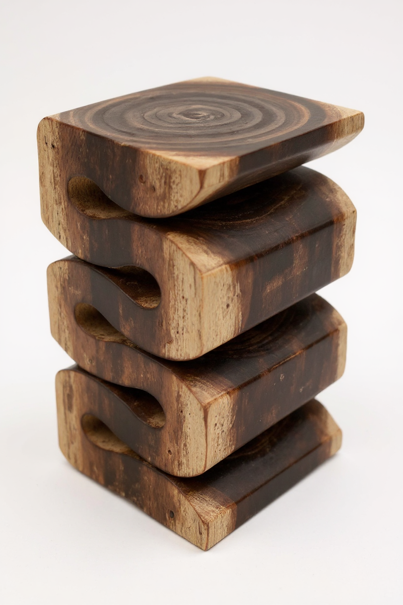 Holzhocker - Beistelltisch Blumenhocker Ablagetisch - Handgefertigt  - Flambiert Schlange aus massivem Suarholz- 50x30x30 cm - Garten-On.de