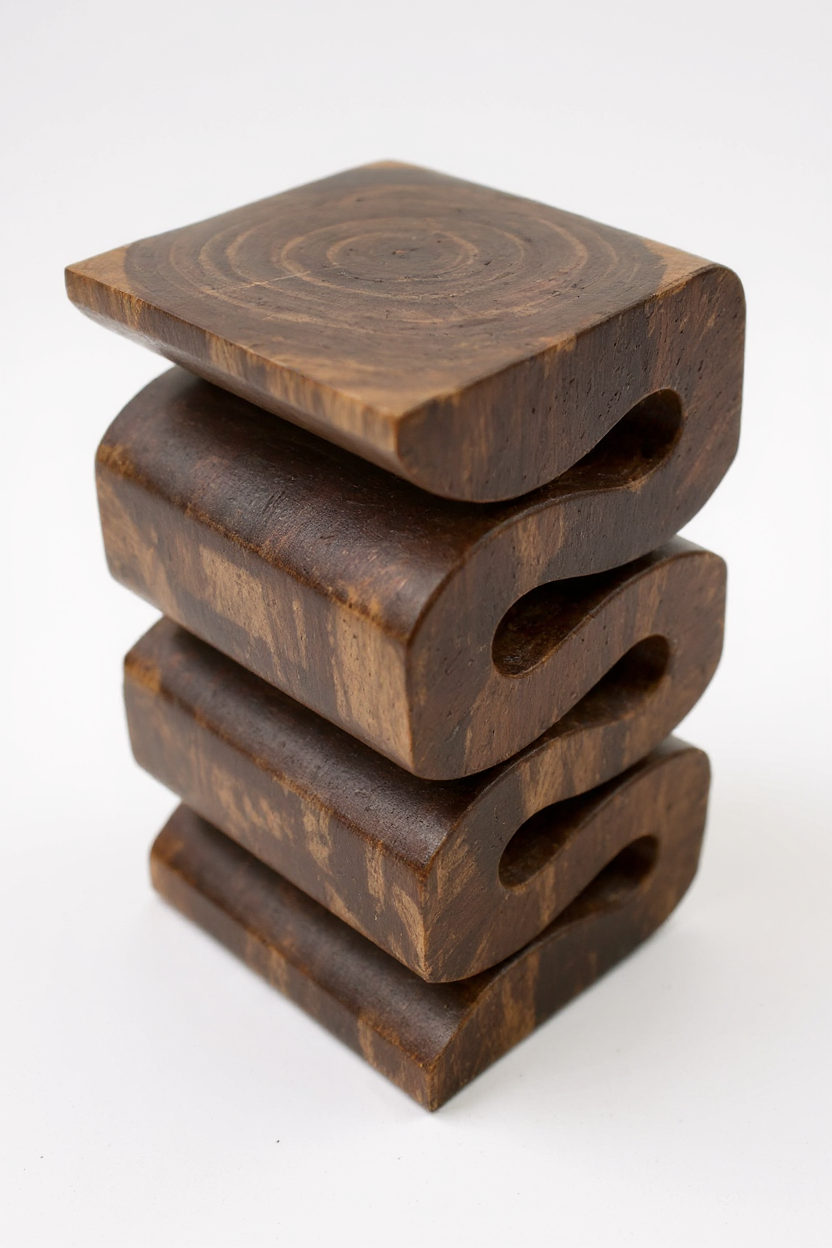Holzhocker - Beistelltisch Blumenhocker Ablagetisch - Handgefertigt  - Flambiert Schlange aus massivem Suarholz- 50x30x30 cm - Garten-On.de