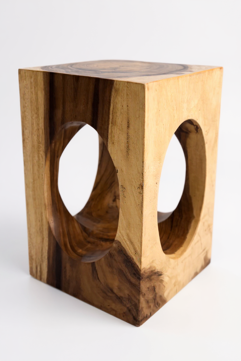 Holz Beistelltisch – Couchtisch Blumenhocker Hocker - Handgefertigt – Eckig mit O-Ausschnitt Suarholz - 45x30x30 cm - Garten-On.de