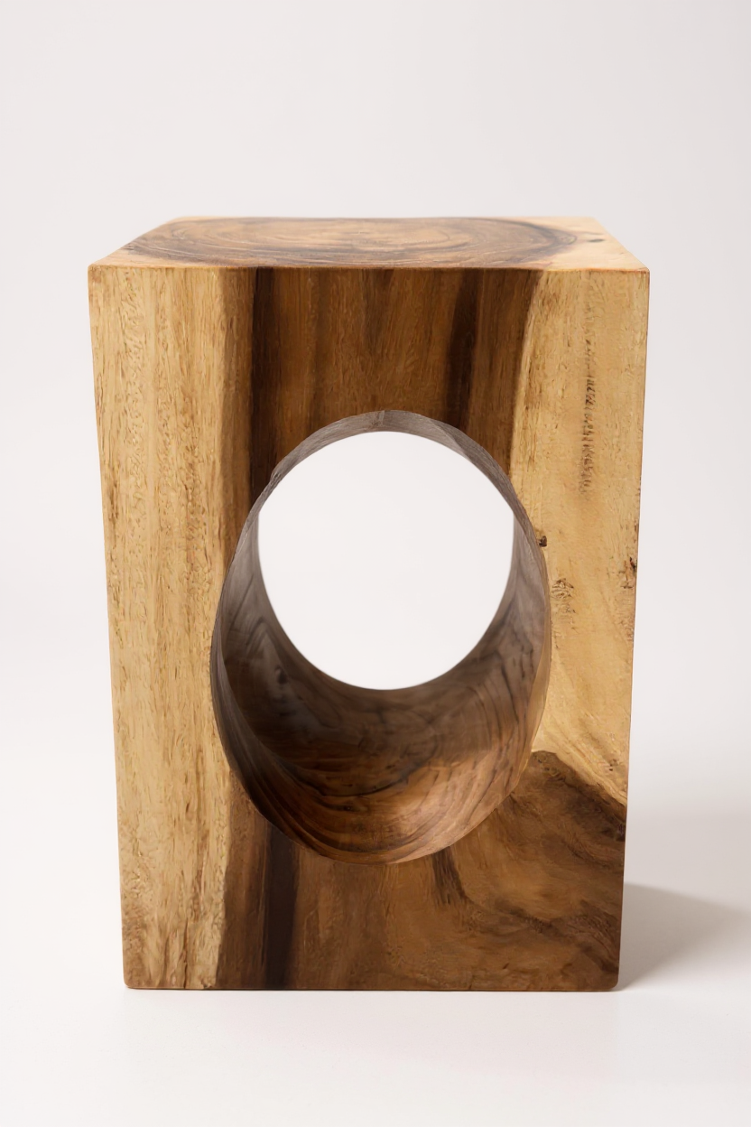 Holz Beistelltisch – Couchtisch Blumenhocker Hocker - Handgefertigt – Eckig mit O-Ausschnitt Suarholz - 45x30x30 cm - Garten-On.de