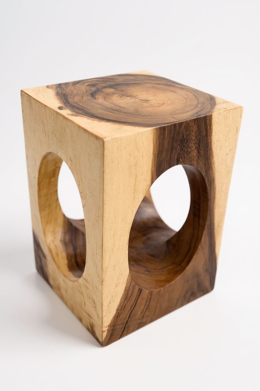 Holz Beistelltisch – Couchtisch Blumenhocker Hocker - Handgefertigt – Eckig mit O-Ausschnitt Suarholz - 45x30x30 cm - Garten-On.de
