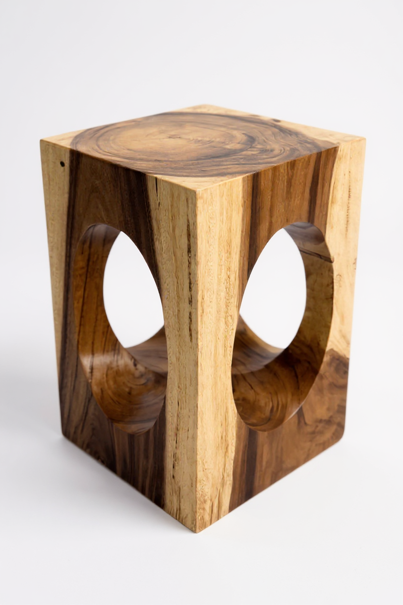 Holz Beistelltisch – Couchtisch Blumenhocker Hocker - Handgefertigt – Eckig mit O-Ausschnitt Suarholz - 45x30x30 cm - Garten-On.de