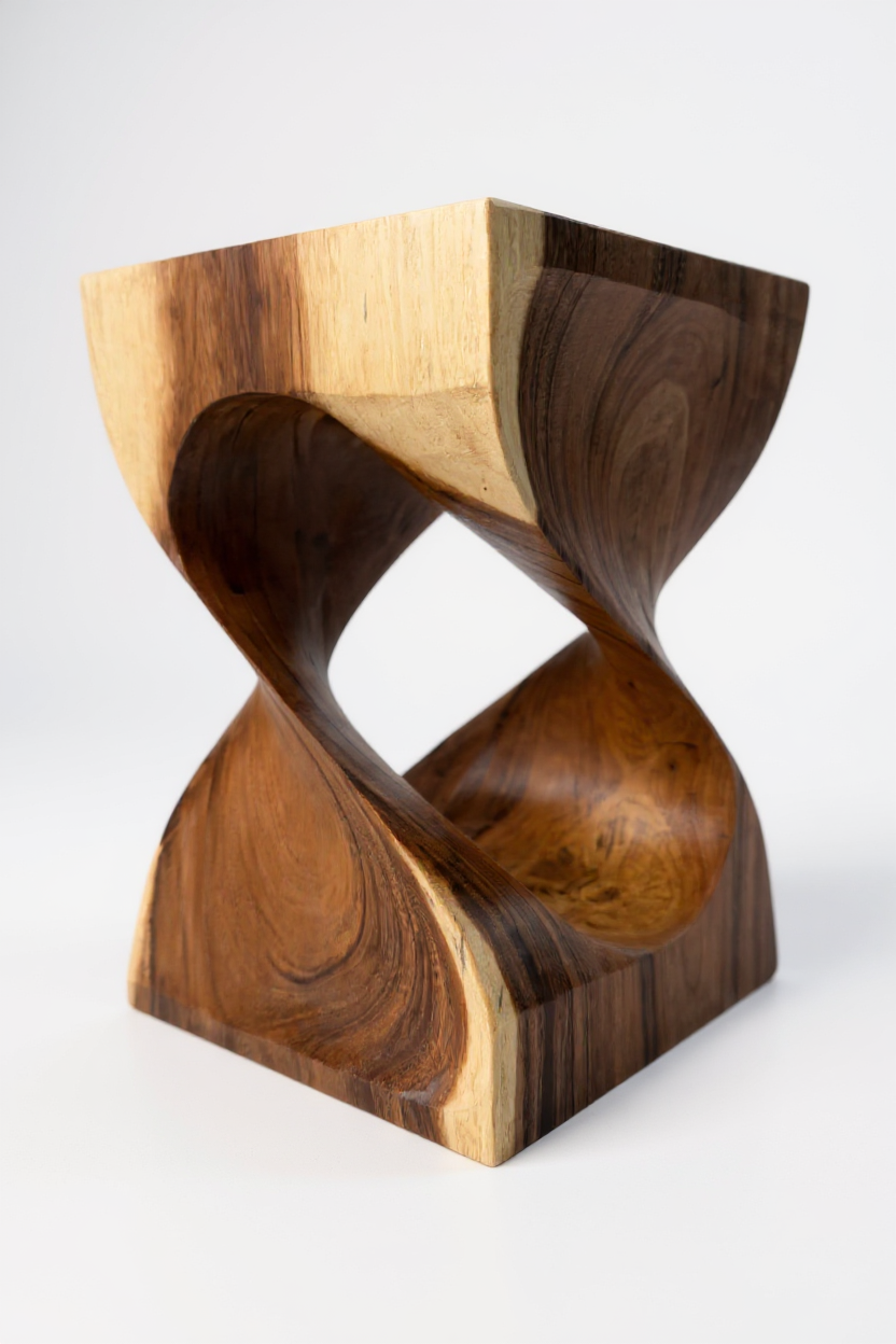 Holzhocker - Beistelltisch Blumenhocker Ablagetisch - Unikat Handgefertigt  - Gedreht aus massivem Samanholz - 45x30x30 cm - Garten-On.de