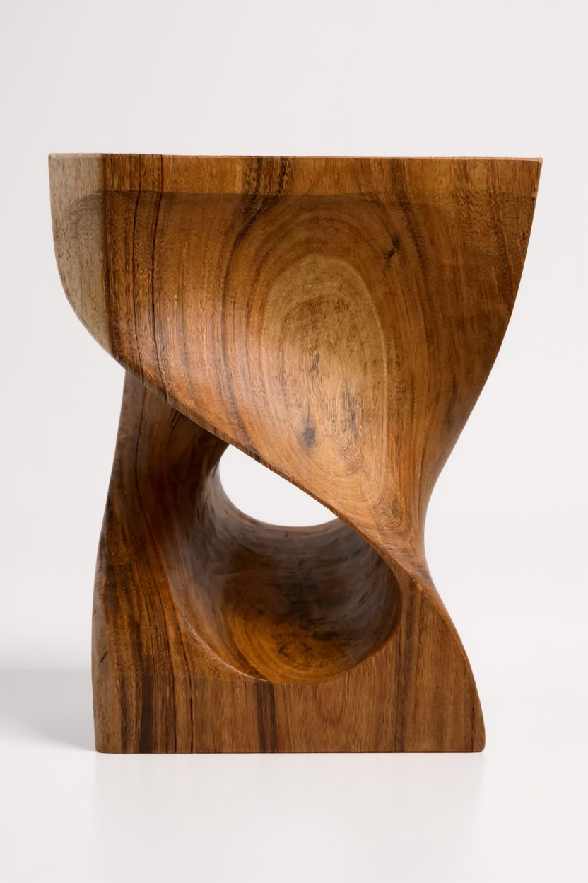 Holzhocker - Beistelltisch Blumenhocker Ablagetisch - Unikat Handgefertigt  - Gedreht aus massivem Samanholz - 45x30x30 cm - Garten-On.de