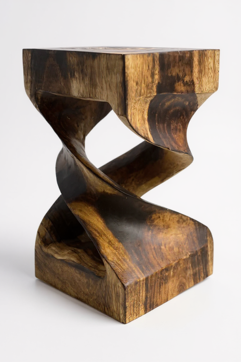 Holz Beistelltisch - Holzhocker Couchtisch - Flambierter Handgefertigt - Gedreht aus massivem Suarholz - 50x28x28 cm - Garten-On.de