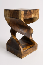 Holz Beistelltisch - Holzhocker Couchtisch - Flambierter Handgefertigt - Gedreht aus massivem Suarholz - 50x28x28 cm - Garten-On.de