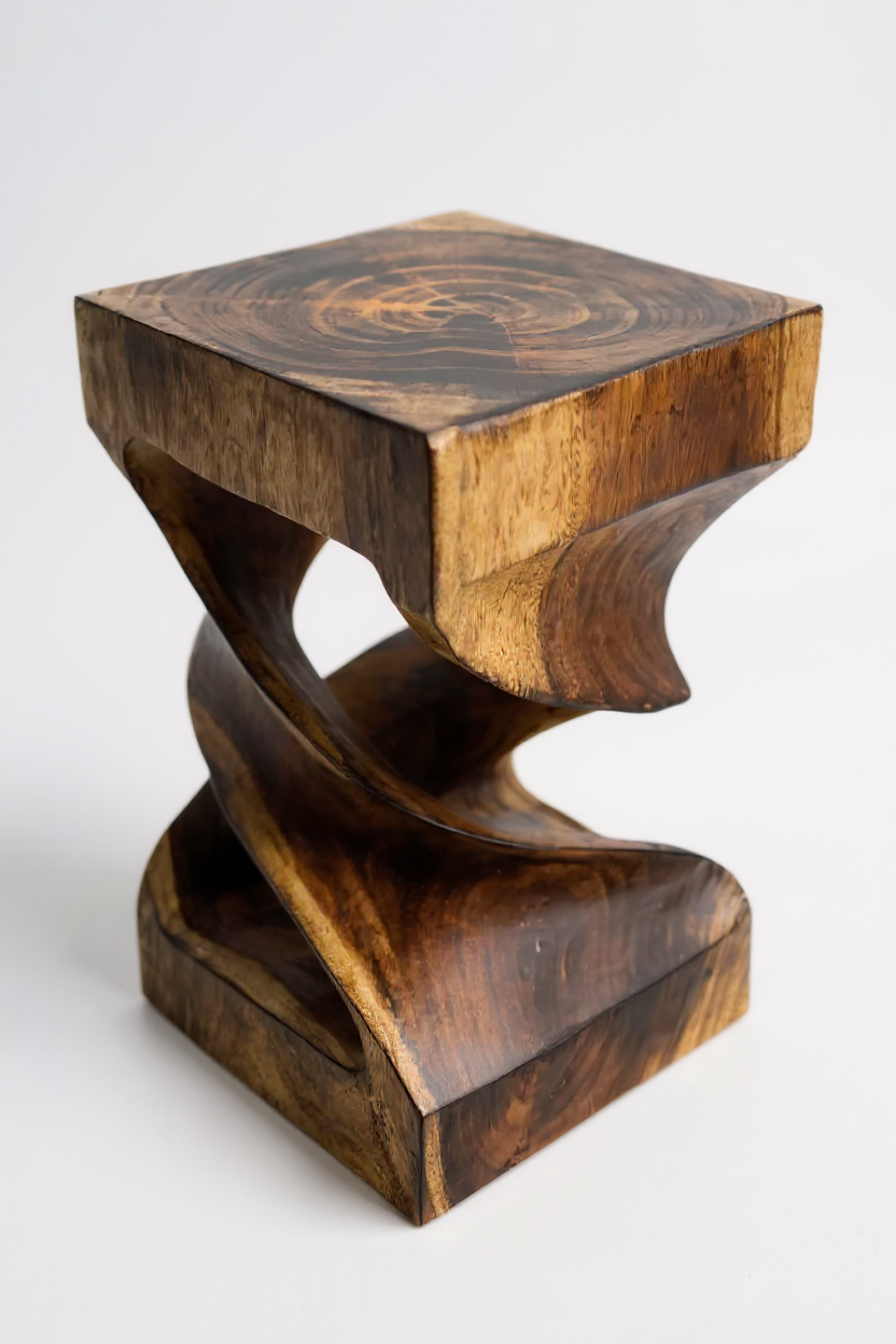 Holz Beistelltisch - Holzhocker Couchtisch - Flambierter Handgefertigt - Gedreht aus massivem Suarholz - 50x28x28 cm - Garten-On.de