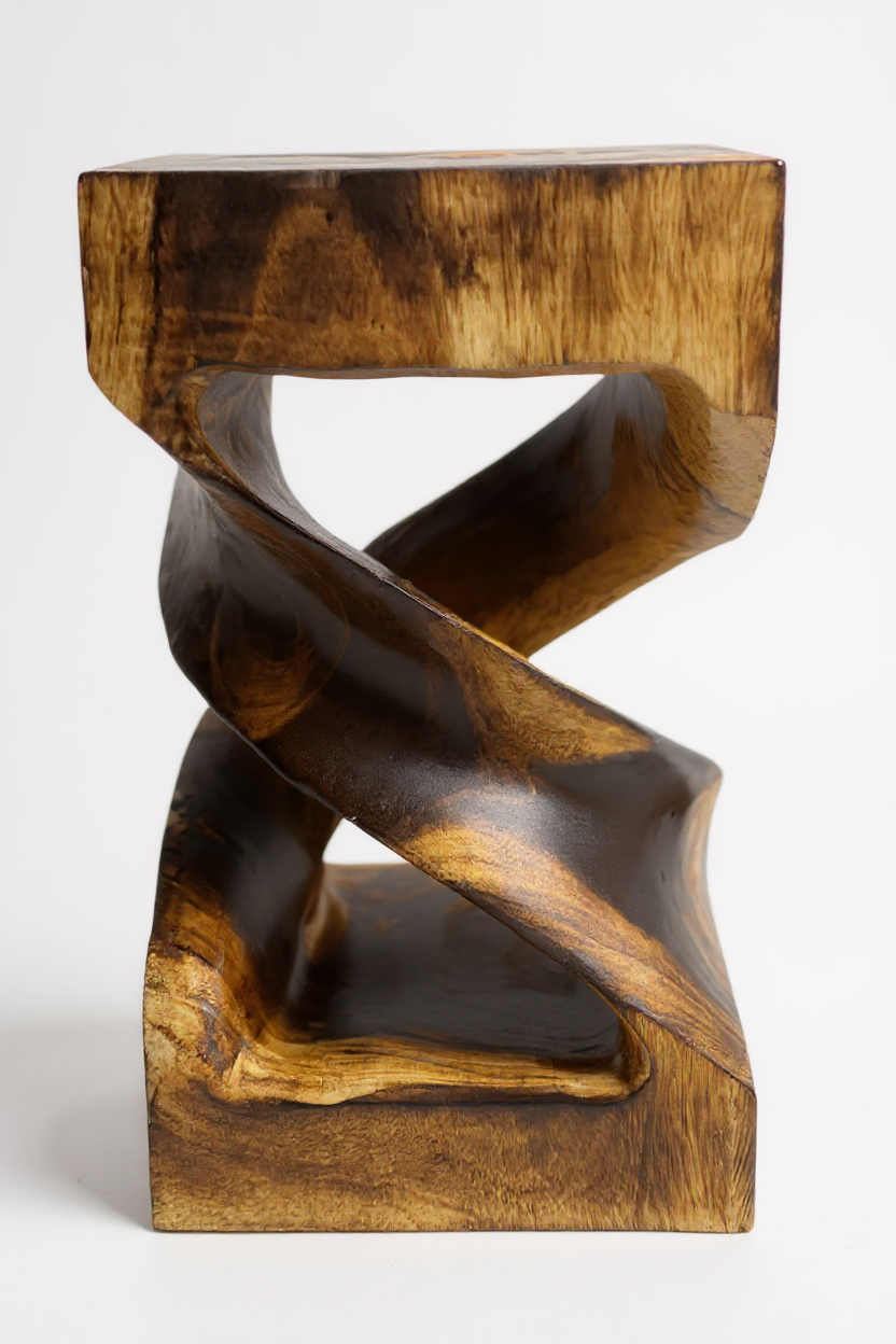 Holz Beistelltisch - Holzhocker Couchtisch - Flambierter Handgefertigt - Gedreht aus massivem Suarholz - 50x28x28 cm - Garten-On.de