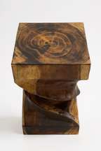 Holz Beistelltisch - Holzhocker Couchtisch - Flambierter Handgefertigt - Gedreht aus massivem Suarholz - 50x28x28 cm - Garten-On.de