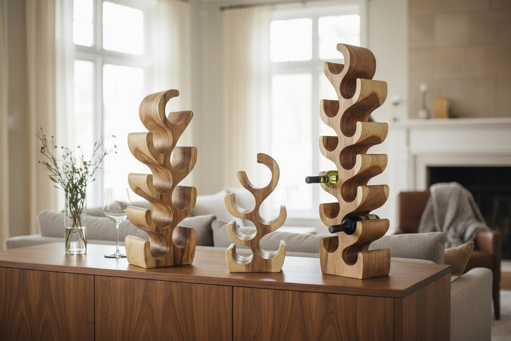Weinregal Massiv - Küchen Wohnzimmer Deko Weinhalter - Handgefertigt Edel Hochwertig - Tannenform aus Suarholz - 30/50/70/100x27x18 cm - Garten-On.de