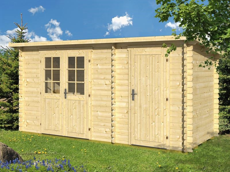 Gartenhaus GLORIA F 4.45x2.2m Natur Holz, Wände 28 mm, inkl. Fußboden - Garten-On.de