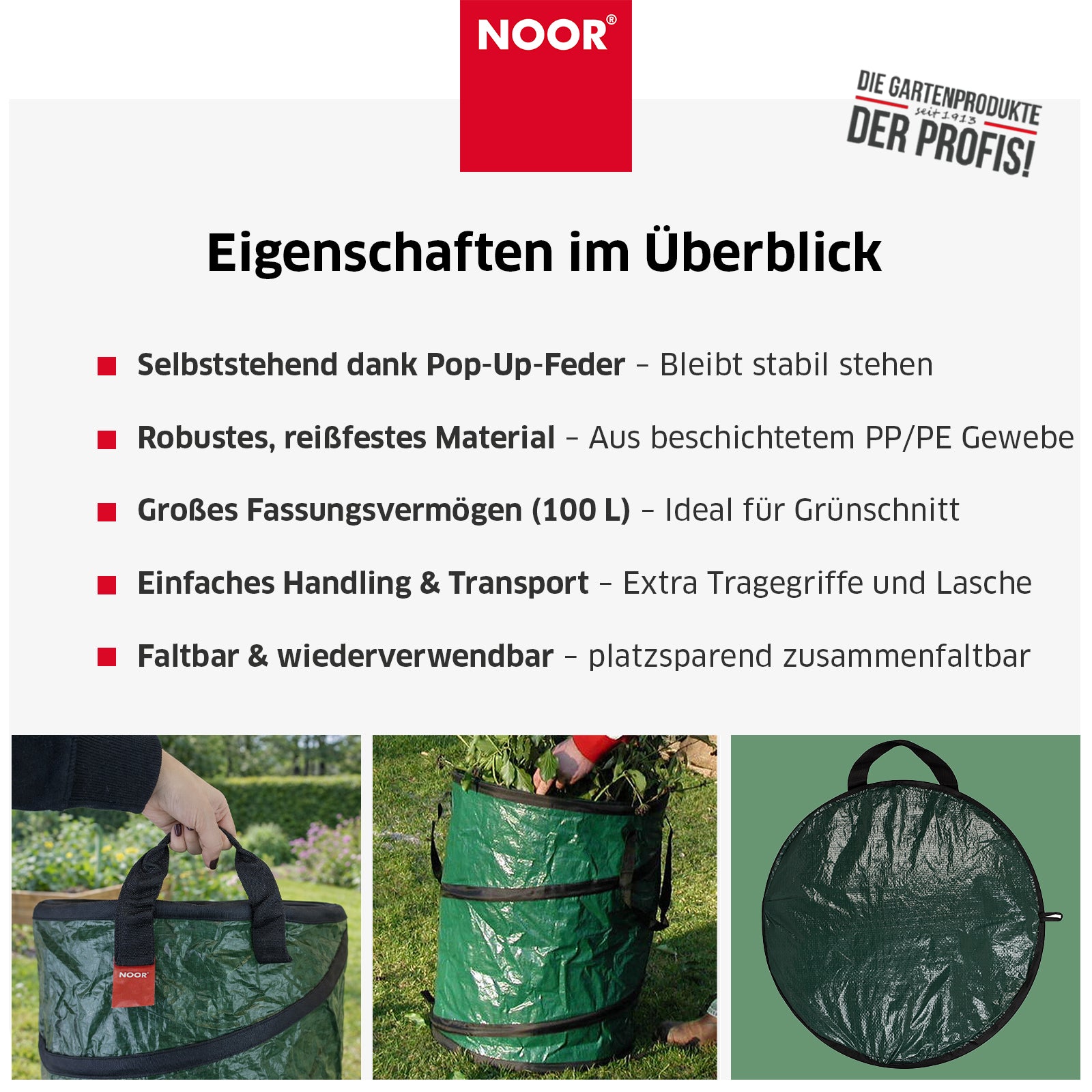 Gartensack Pop-Up - Stabilität durch Pop-up Feder - Garten-On.de