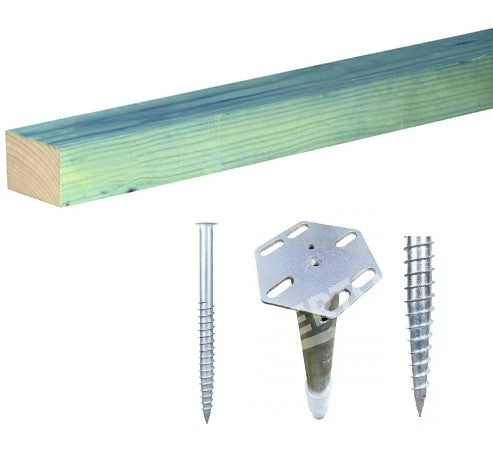 Holzfundament 3x8m für Gewächshaus inkl. Imprägniertes Kantholz und Schraubpfähle