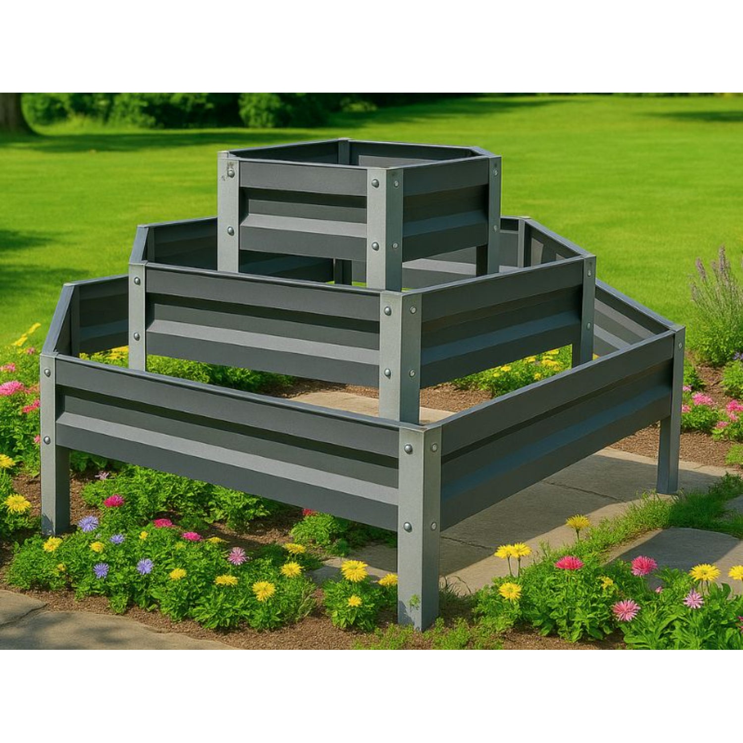 Mehrstufiges verzinktes Blumenbeet 140×140 cm