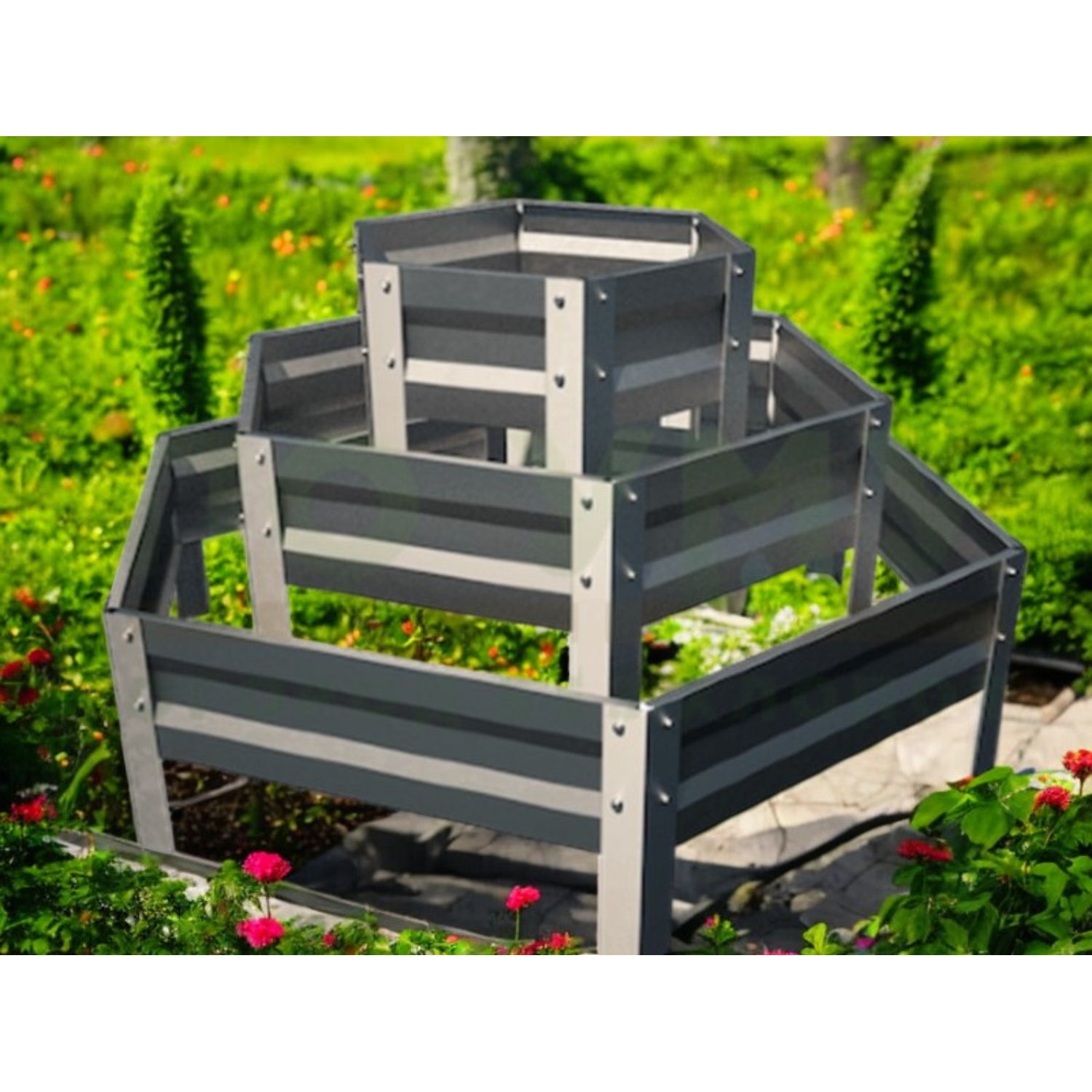 Mehrstufiges verzinktes Blumenbeet 140×140 cm