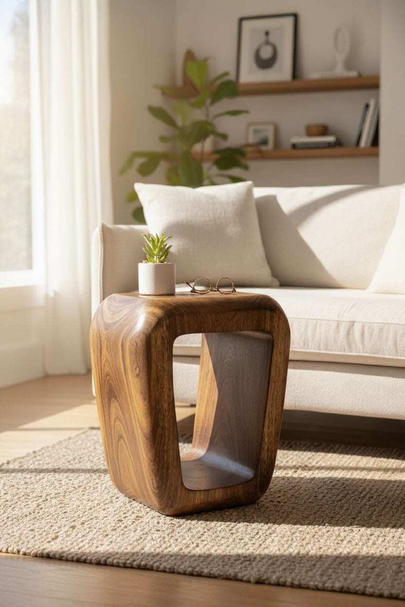 Holzhocker - Beistelltisch Couchtisch - Handgefertigter Flambierter Hocker aus massivem Suarholz- 50x30x40 cm - Garten-On.de