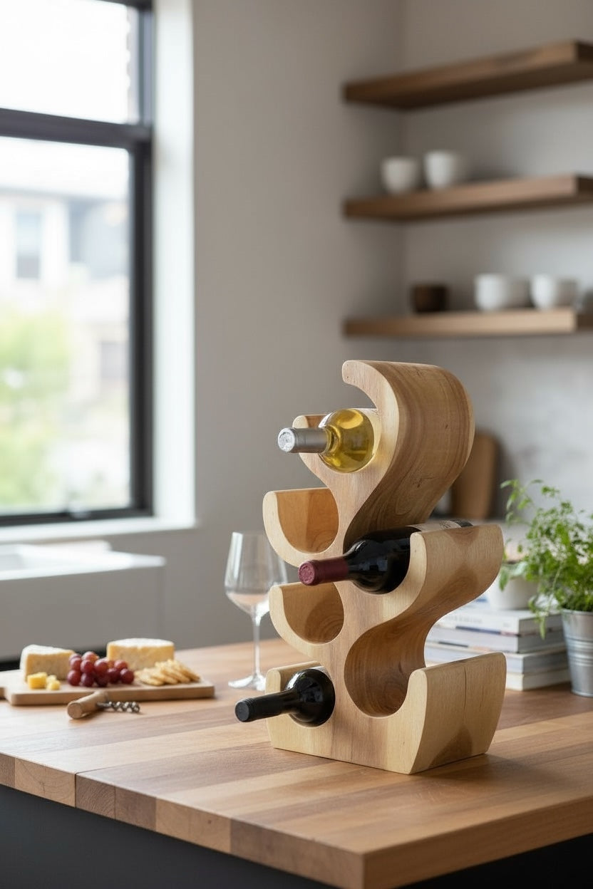 Weinregal Massiv - Küchen Wohnzimmer Deko Weinhalter - Handgefertigt Edel Hochwertig - Tannenform aus Suarholz - 30/50/70/100x27x18 cm - Garten-On.de