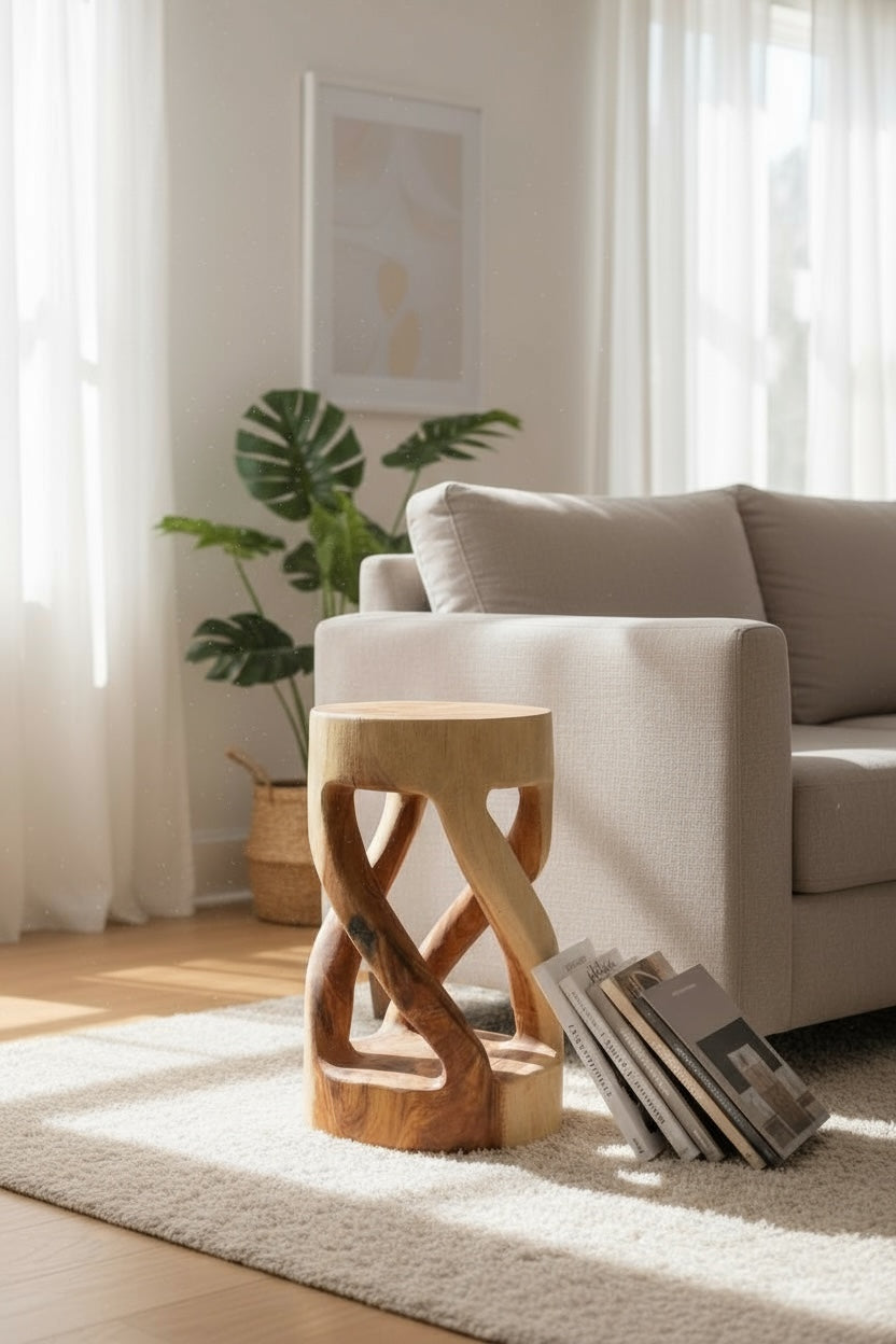 Holzhocker - Beistelltisch Blumenhocker Ablagetisch - Unikat Handgefertigt  - Rund Gedreht aus massivem Suarholz - 50x28x28 cm - Garten-On.de