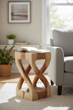 Holz Beistelltisch - Holzhocker Couchtisch - Handgefertigt - Gedreht aus hellen massivem Suarholz - 50x28x28 cm - Garten-On.de