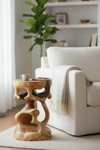 Holz Beistelltisch - Holzhocker Blumenhocker Hocker - Handgefertigt - Rund in Bonsai Style Saman-Holz - 40x30x30 cm - Garten-On.de