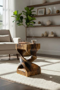 Holz Beistelltisch - Holzhocker Couchtisch - Flambierter Handgefertigt - Gedreht aus massivem Suarholz - 50x28x28 cm - Garten-On.de