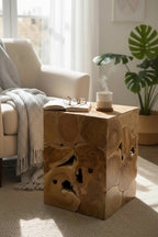 Holzmosaik Beistelltisch - Couchtisch Nachttisch Pflanzenhocker Hocker - Handgefertigt - 40&60x40x40 cm - Garten-On.de