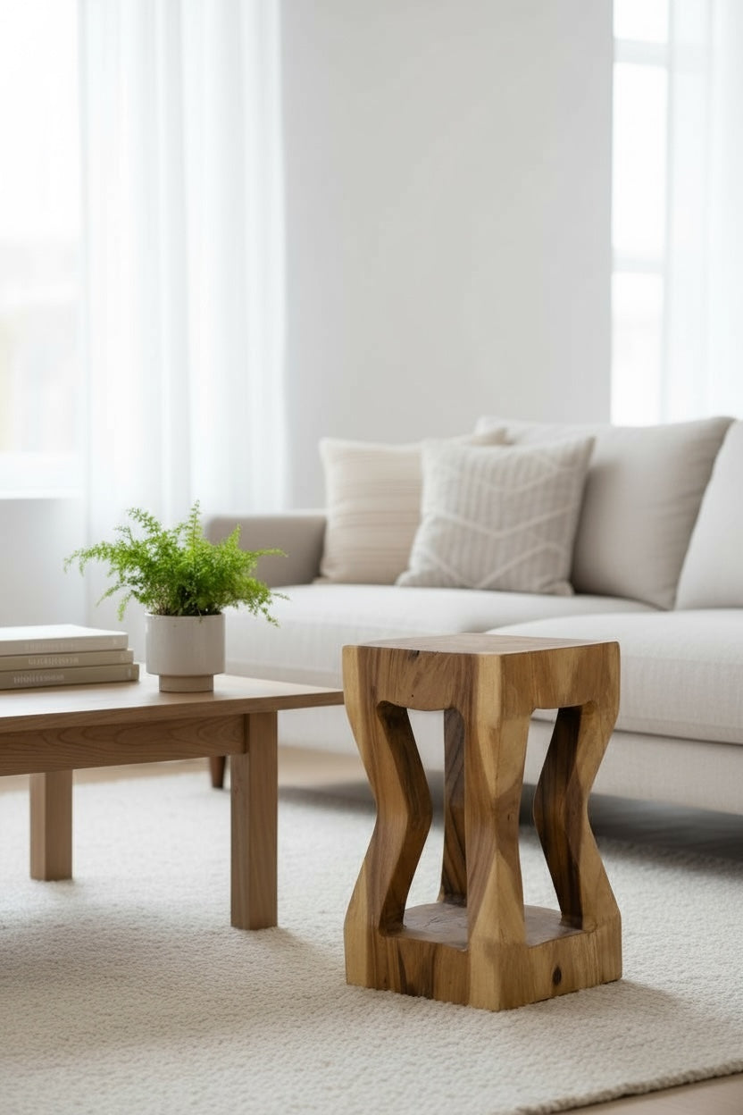 Holz Beistelltisch - Holzhocker Couchtisch Ablagetisch - Handgefertigt - Massives Suarholz - 50x28x28 cm - Garten-On.de