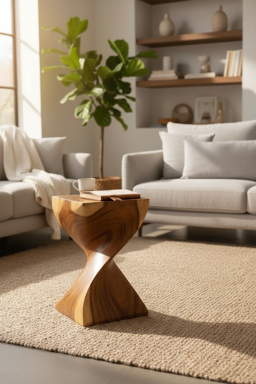 Holzhocker - Edler Beistelltisch Holz - Holz Hocker - Handgefertigter Beistelltisch aus Holz - 50x28x28cm - Garten-On.de